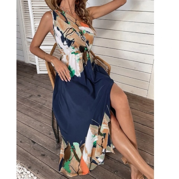 Boho floral tropical print one shoulder dress - Picture 3 of 6